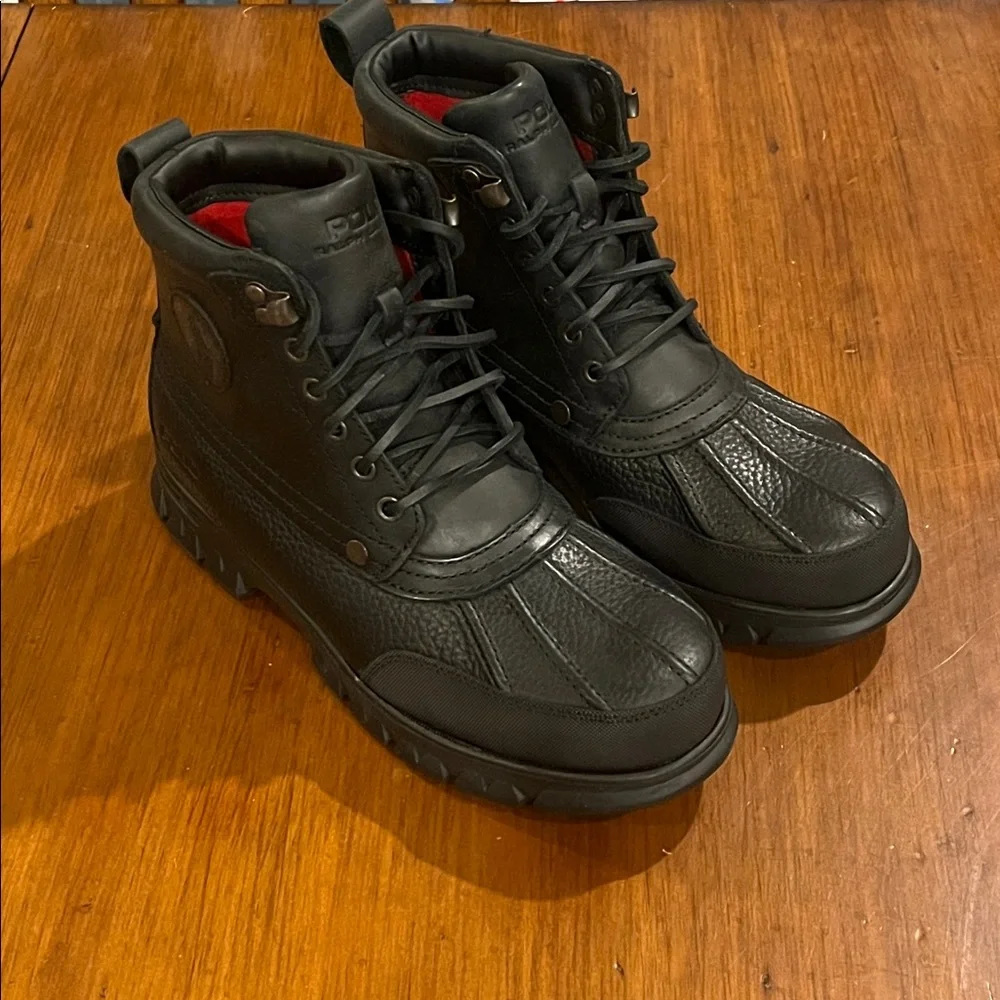 Polo Ralph Lauren Burson black leather Boots new Mens Size 8